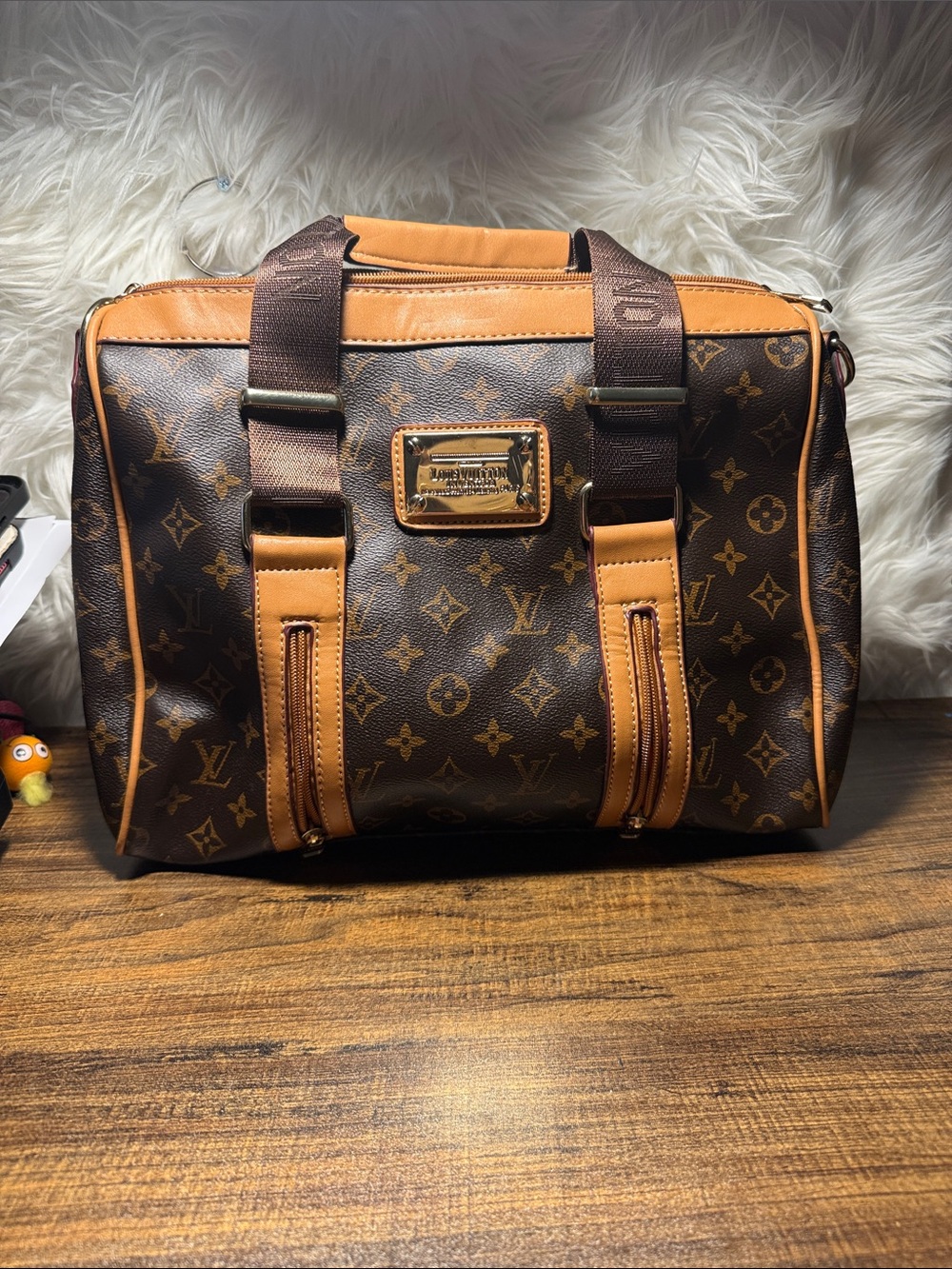 Monogram Canvas Crossbody Bag with Tan Trim